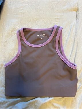 WILO Lavender-Trim Brown Ribbed Crop Tank Top - Size M